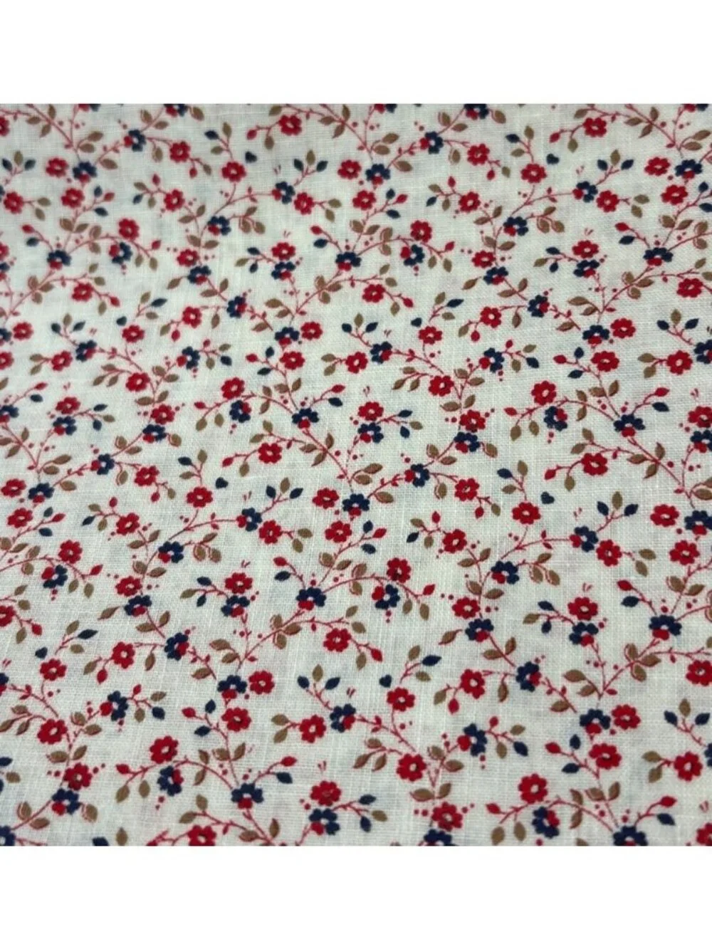 Peter Pan Fabrics Floral Cotton Fabric 1/2 yard x 44” Red Blue Brown on White